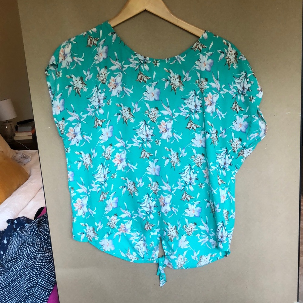 Teal flower print blouse